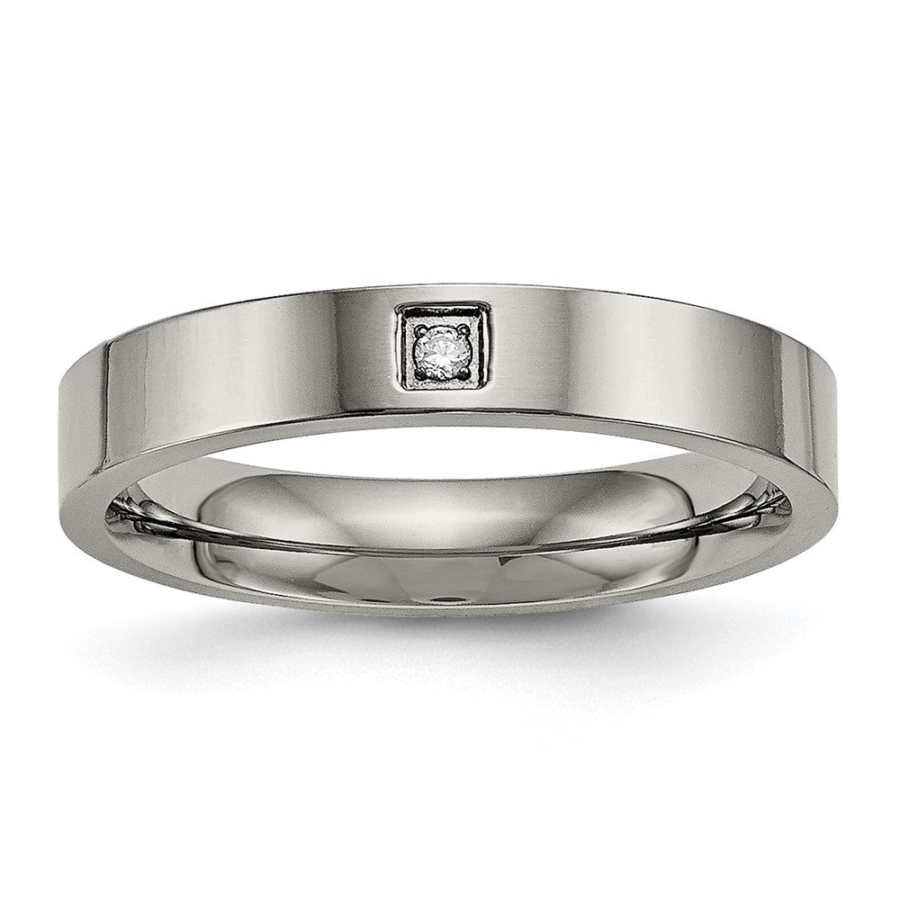 Chisel Titanium Polished with CZ 4mm Flat Comfort Fit Band