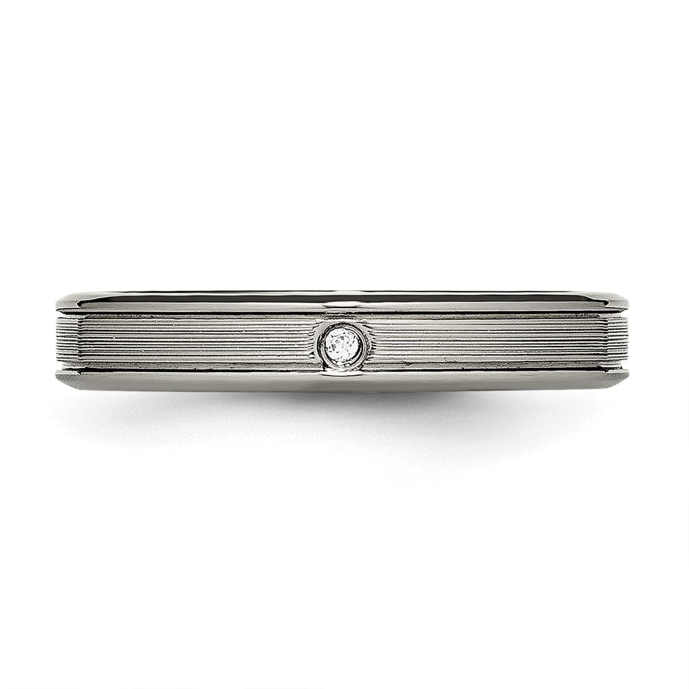 Titanium Polished with CZ 3.75mm Grooved Comfort Fit Band