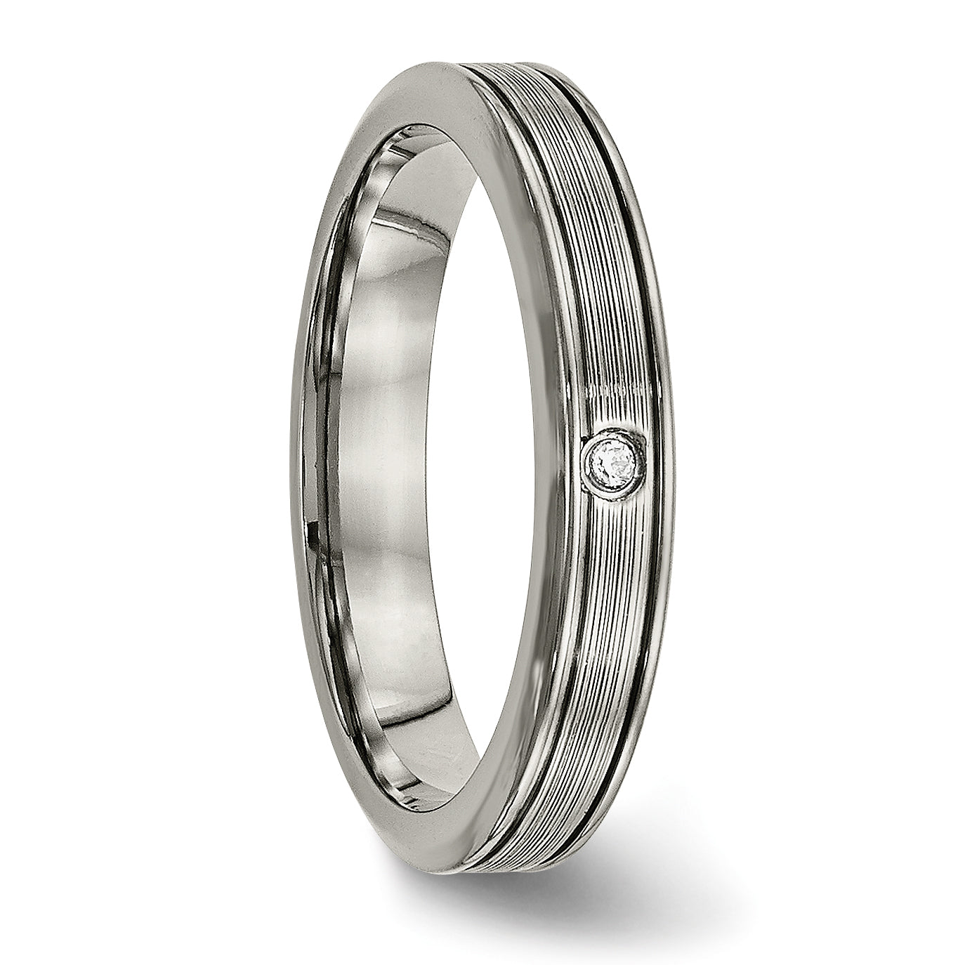 Titanium Polished with CZ 3.75mm Grooved Comfort Fit Band