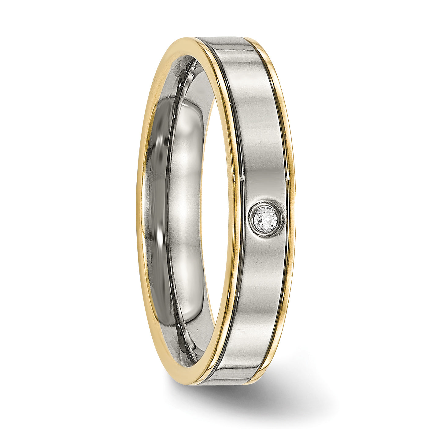 Chisel Titanium Polished Yellow IP-plated with CZ 5mm Grooved Comfort Fit Band