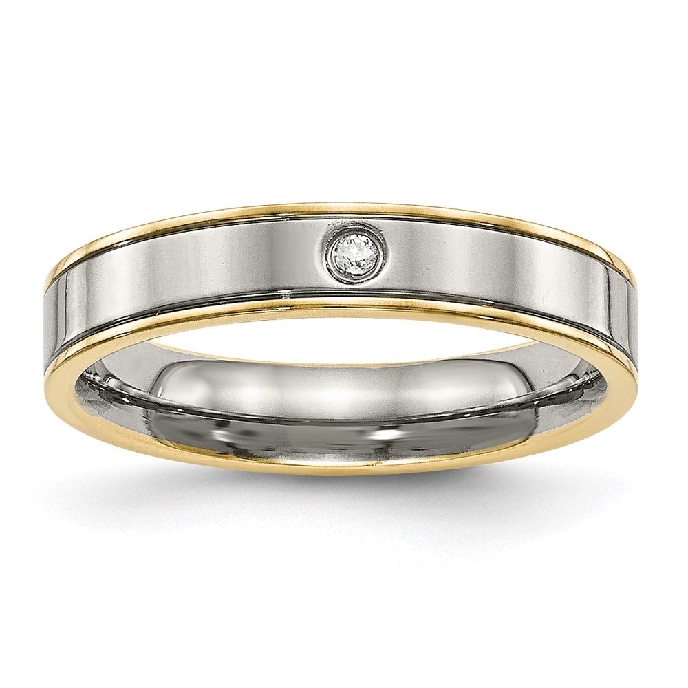 Chisel Titanium Polished Yellow IP-plated with CZ 5mm Grooved Comfort Fit Band