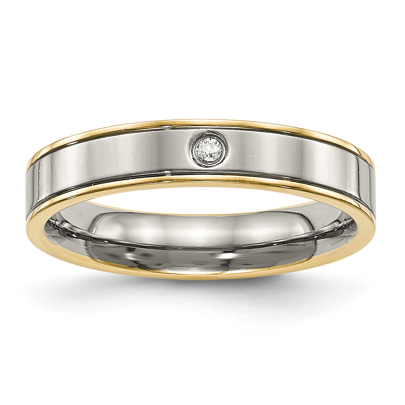 Chisel Titanium Polished Yellow IP-plated with CZ 5mm Grooved Comfort Fit Band