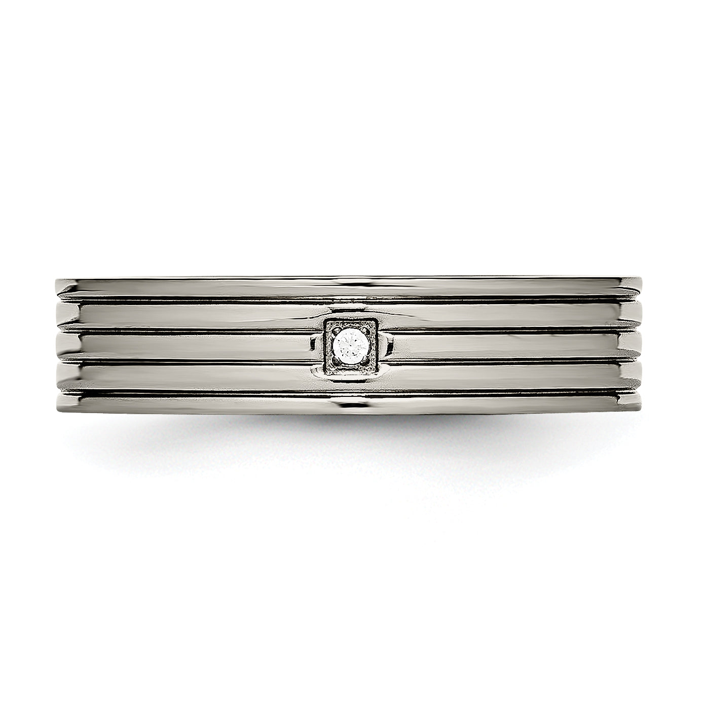 Titanium Polished w/CZ 5mm Grooved Comfort Fit Band