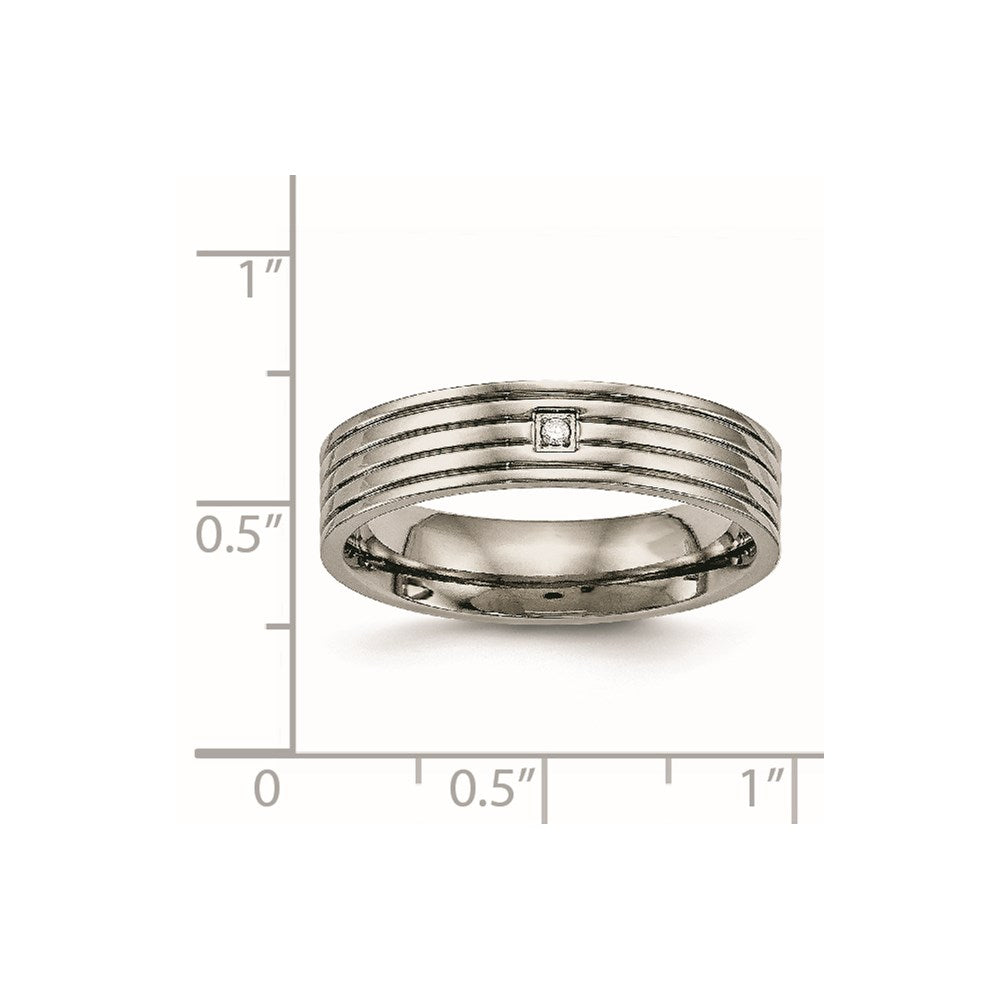 Titanium Polished w/CZ 5mm Grooved Comfort Fit Band