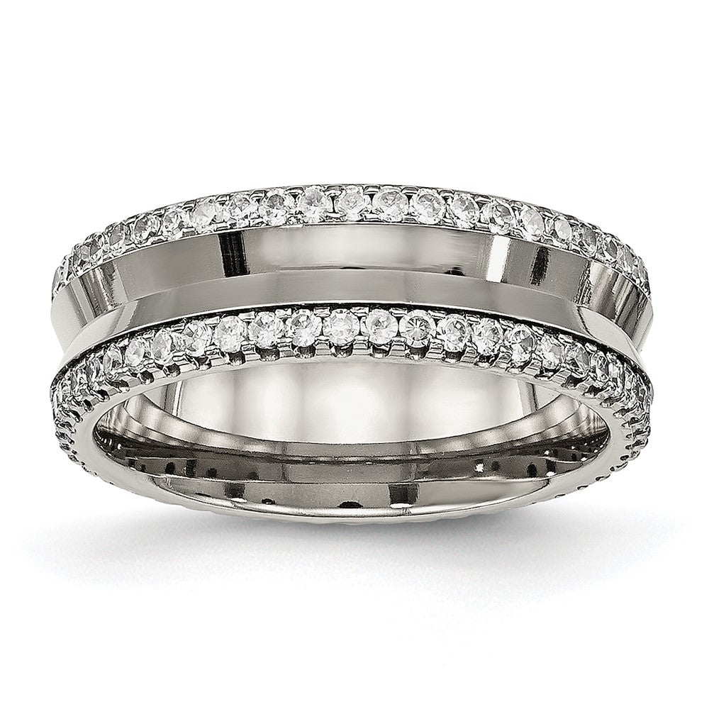 Chisel Titanium Polished with CZ 6.5mm Concave Band