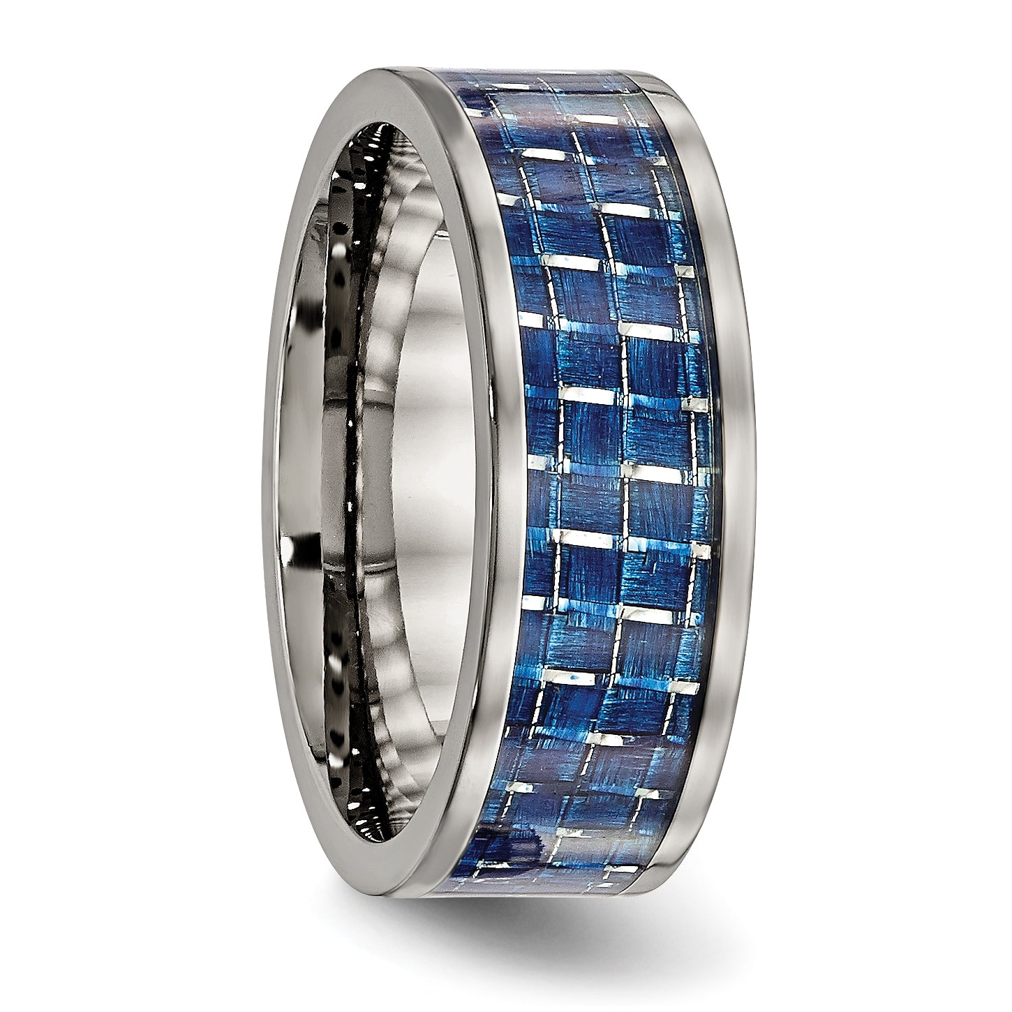 Chisel Titanium Polished with Blue Carbon Fiber Inlay 8mm Flat Band