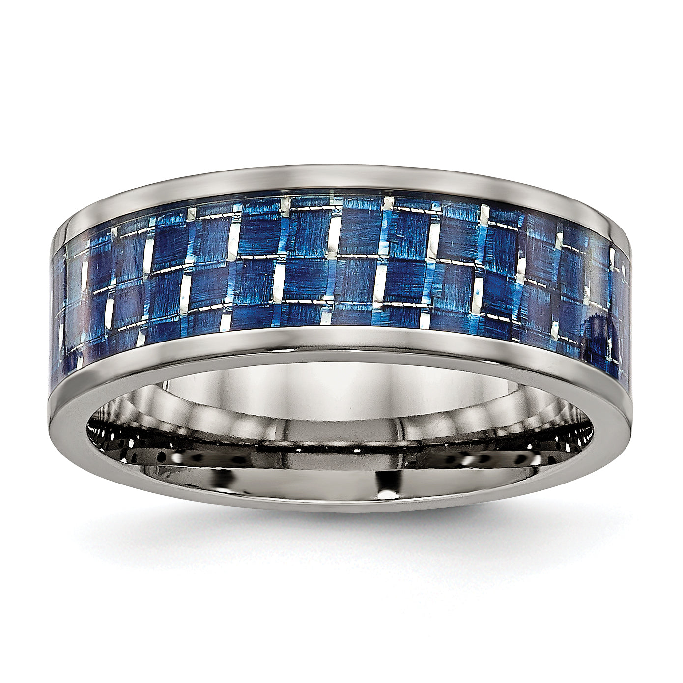 Chisel Titanium Polished with Blue Carbon Fiber Inlay 8mm Flat Band