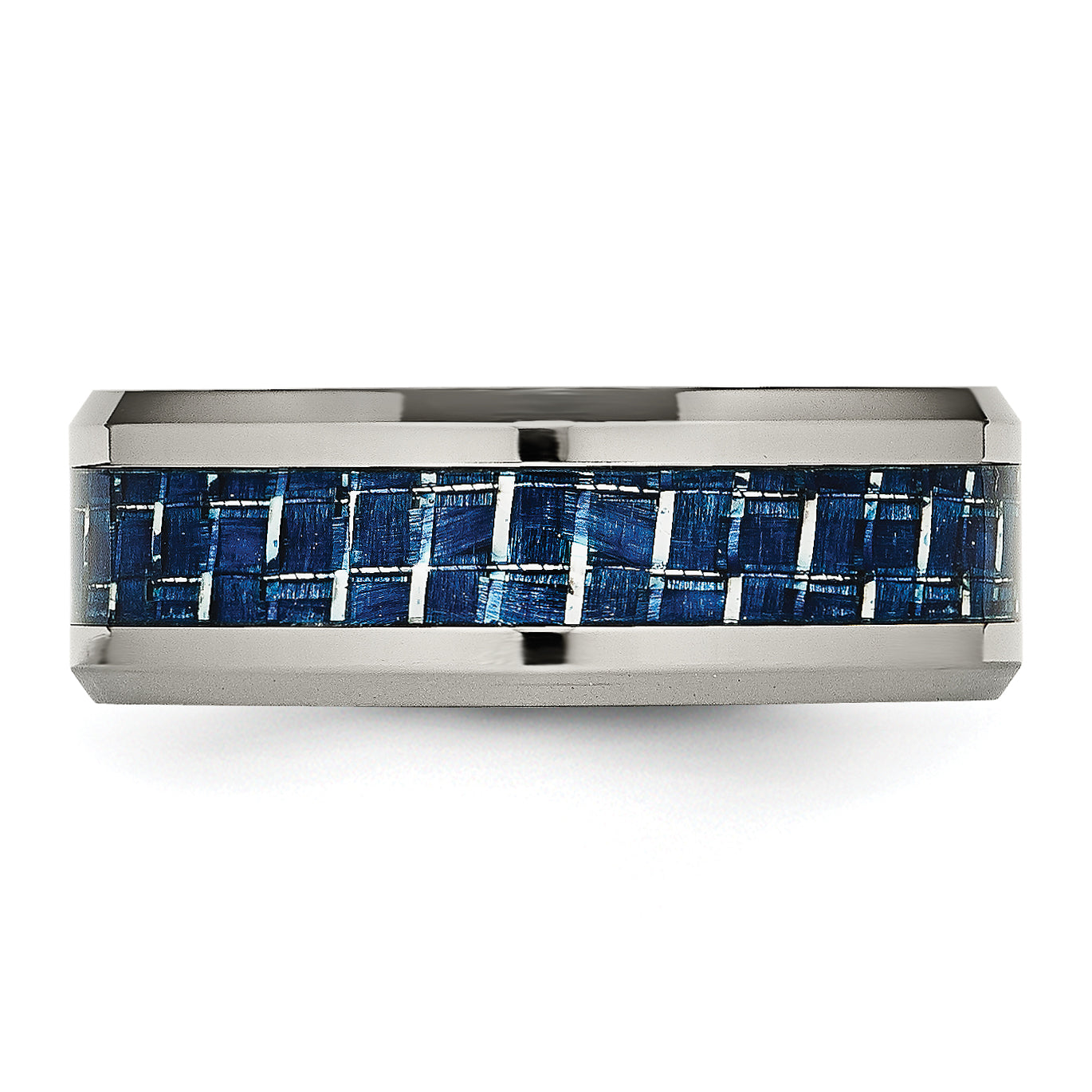 Chisel Titanium Polished with Blue Carbon Fiber Inlay 8mm Beveled Edge Band
