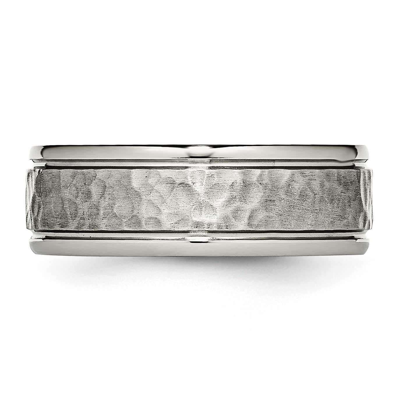 Chisel Titanium Polished with Satin Hammered Center 8mm Grooved Band