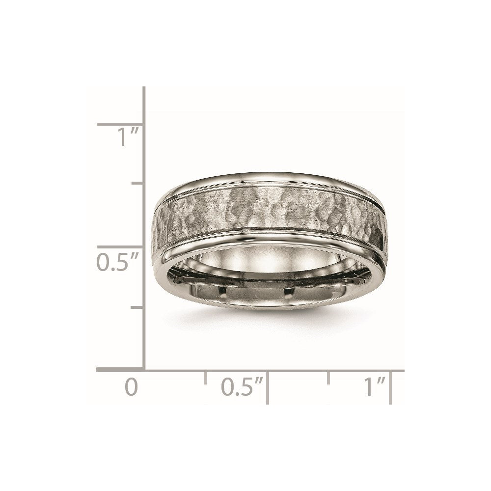 Chisel Titanium Polished with Satin Hammered Center 8mm Grooved Band