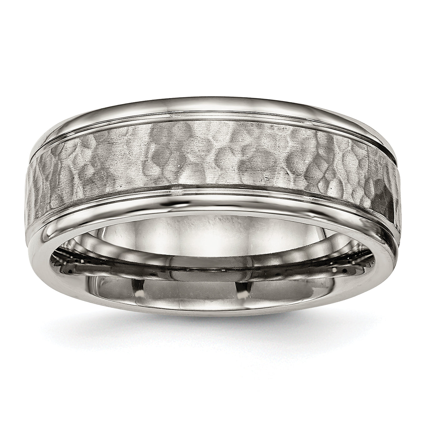 Chisel Titanium Polished with Satin Hammered Center 8mm Grooved Band