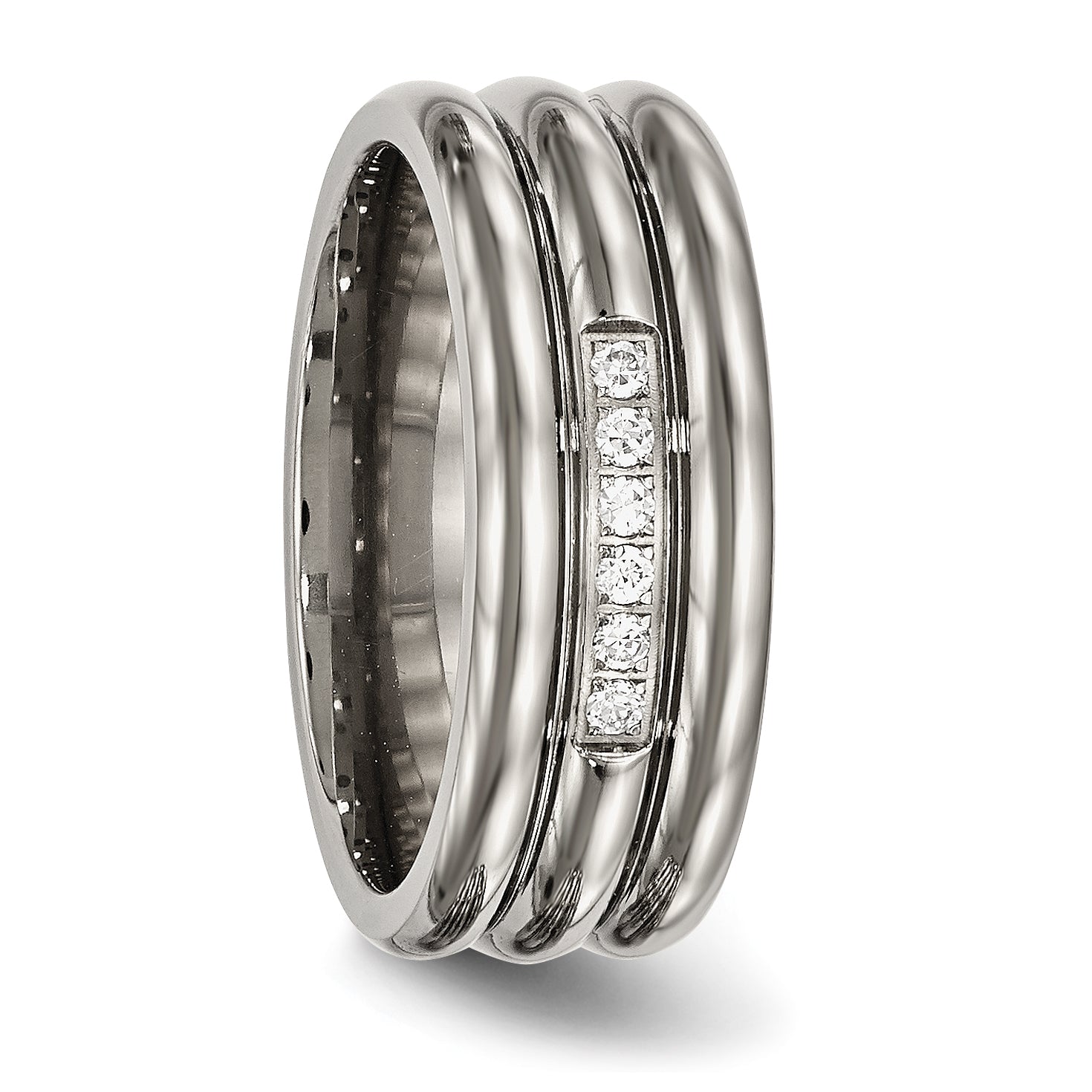 Titanium Polished with CZ 8mm Grooved Band