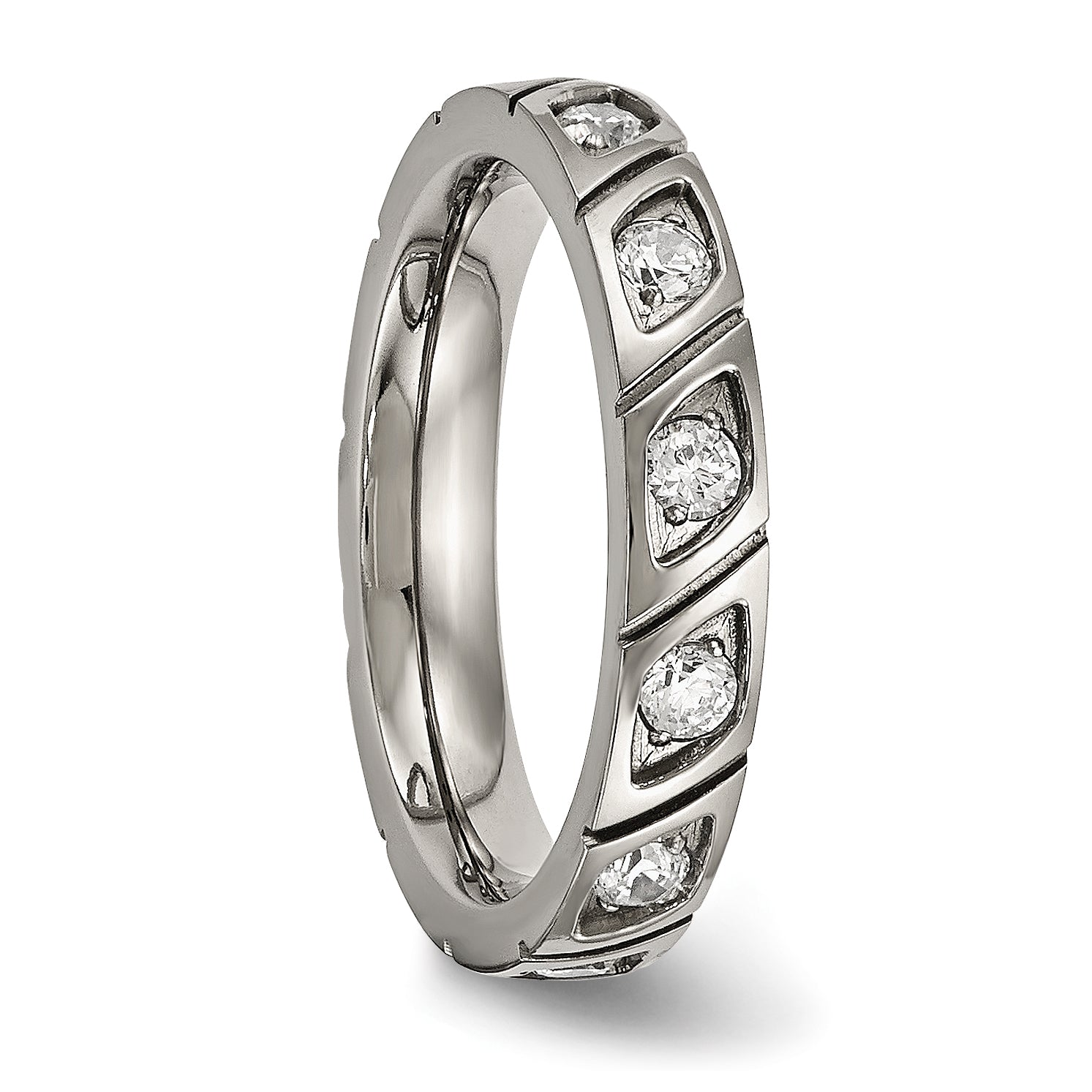 Chisel Titanium Polished with CZ 4mm Grooved Band