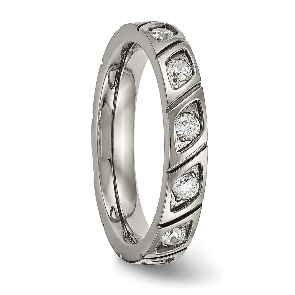 Chisel Titanium Polished with CZ 4mm Grooved Band