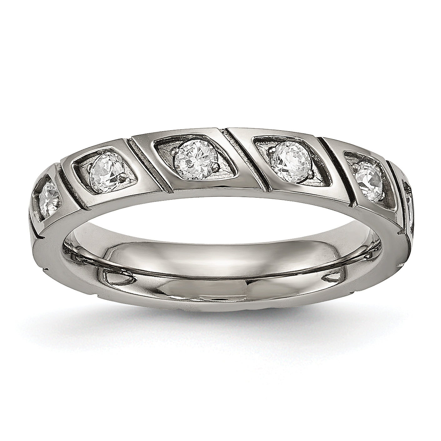 Chisel Titanium Polished with CZ 4mm Grooved Band