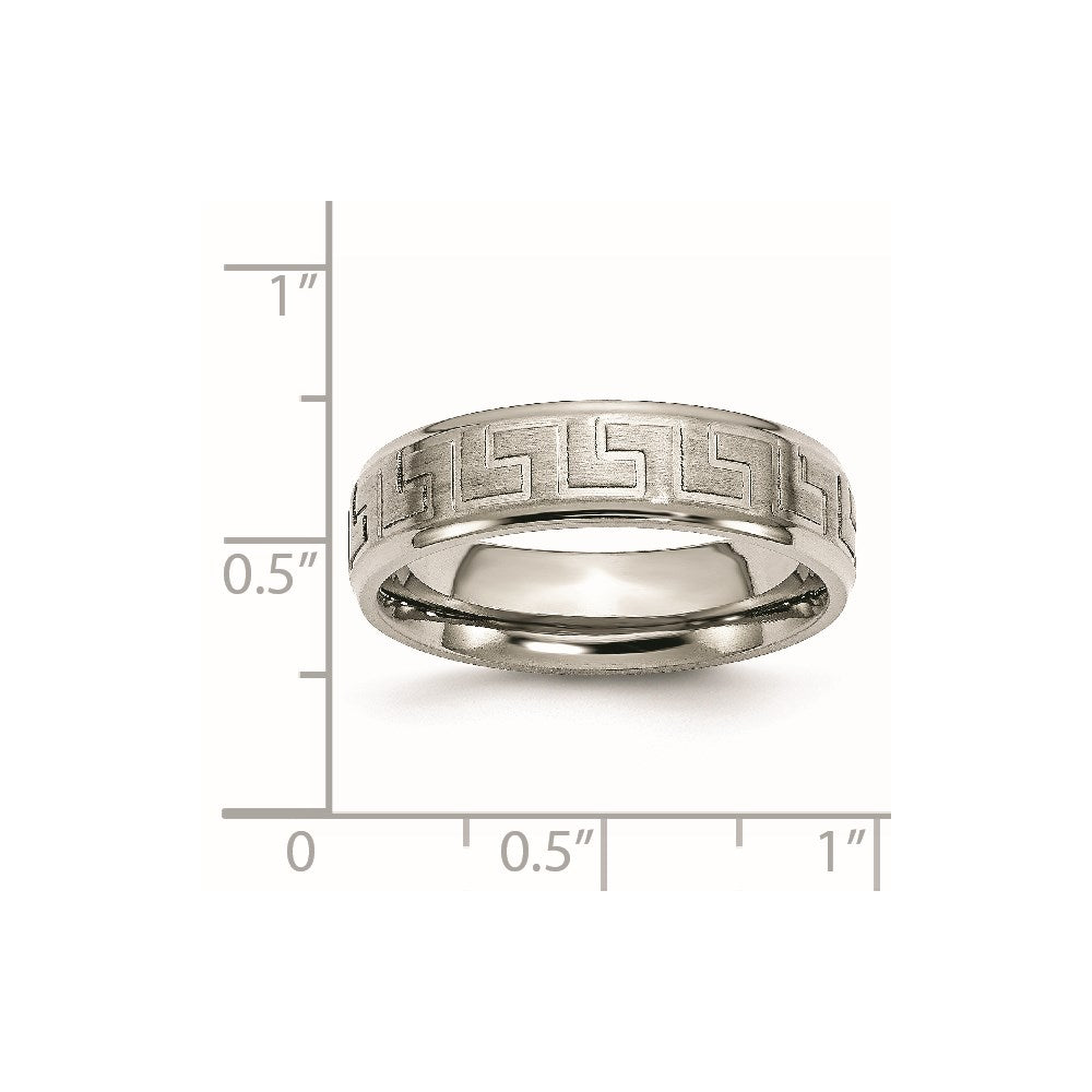 Titanium Ridged Edge Greek Key Design 6mm Satin/Polished Band