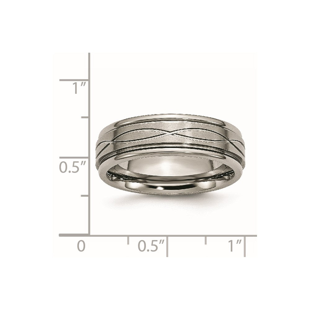Chisel Titanium Brushed Center 7mm Criss-cross Design Ridged Edge Band