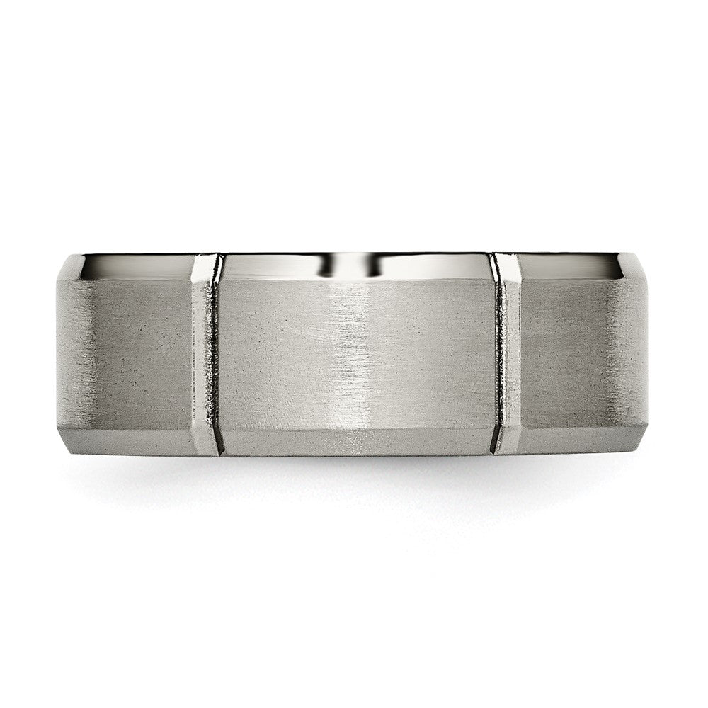Chisel Titanium Brushed and Polished 8mm Grooved Beveled Edge Band