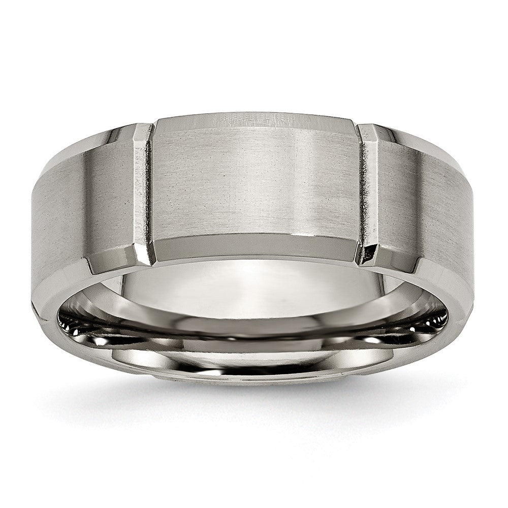 Chisel Titanium Brushed and Polished 8mm Grooved Beveled Edge Band