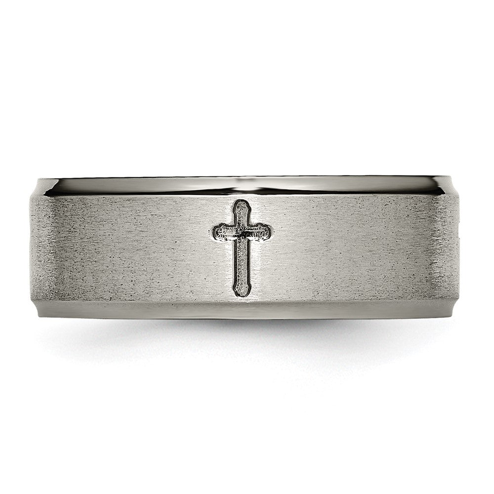 Chisel Titanium Brushed Center Cross 8mm Ridged Edge Band