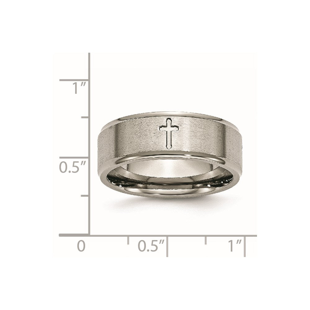 Chisel Titanium Brushed Center Cross 8mm Ridged Edge Band