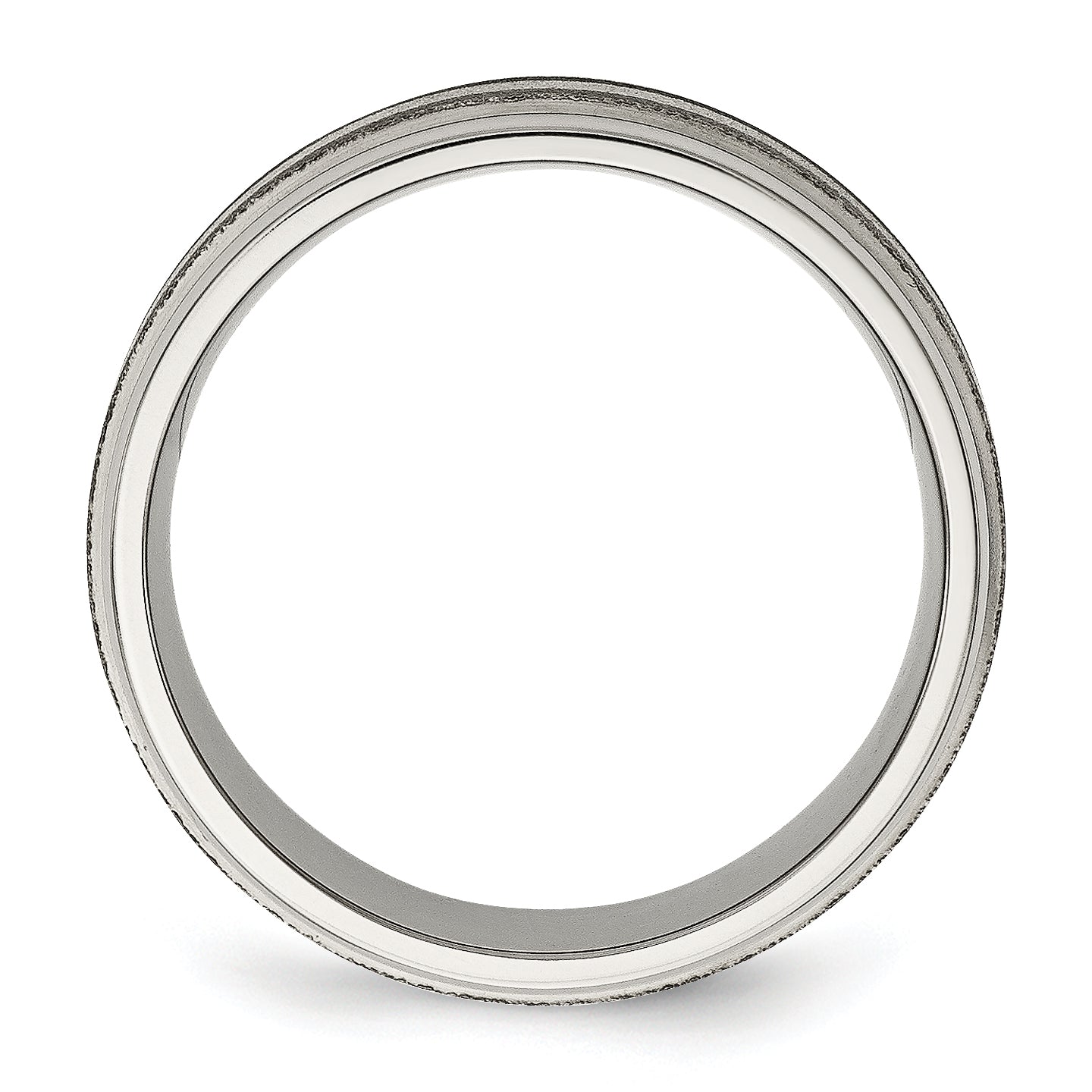 Chisel Titanium Polished with Sterling Silver Inlay Stone Finish Center Grooved Band