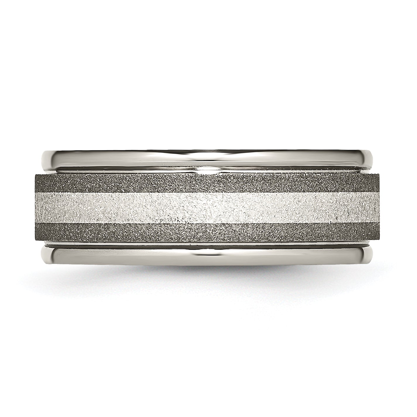 Chisel Titanium Polished with Sterling Silver Inlay Stone Finish Center Grooved Band