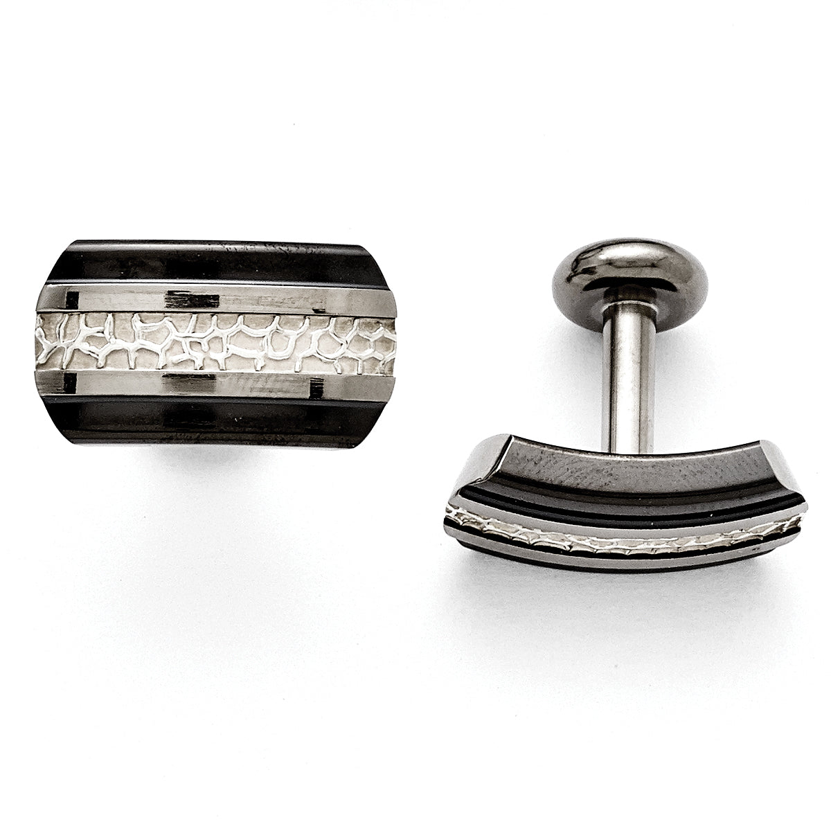 Titanium Black Ti/Sterling Silver Polished Cuff Links