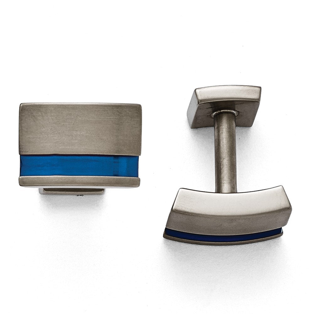 Titanium Grey Ti Brushed Blue Anodized Stripe Cuff Links