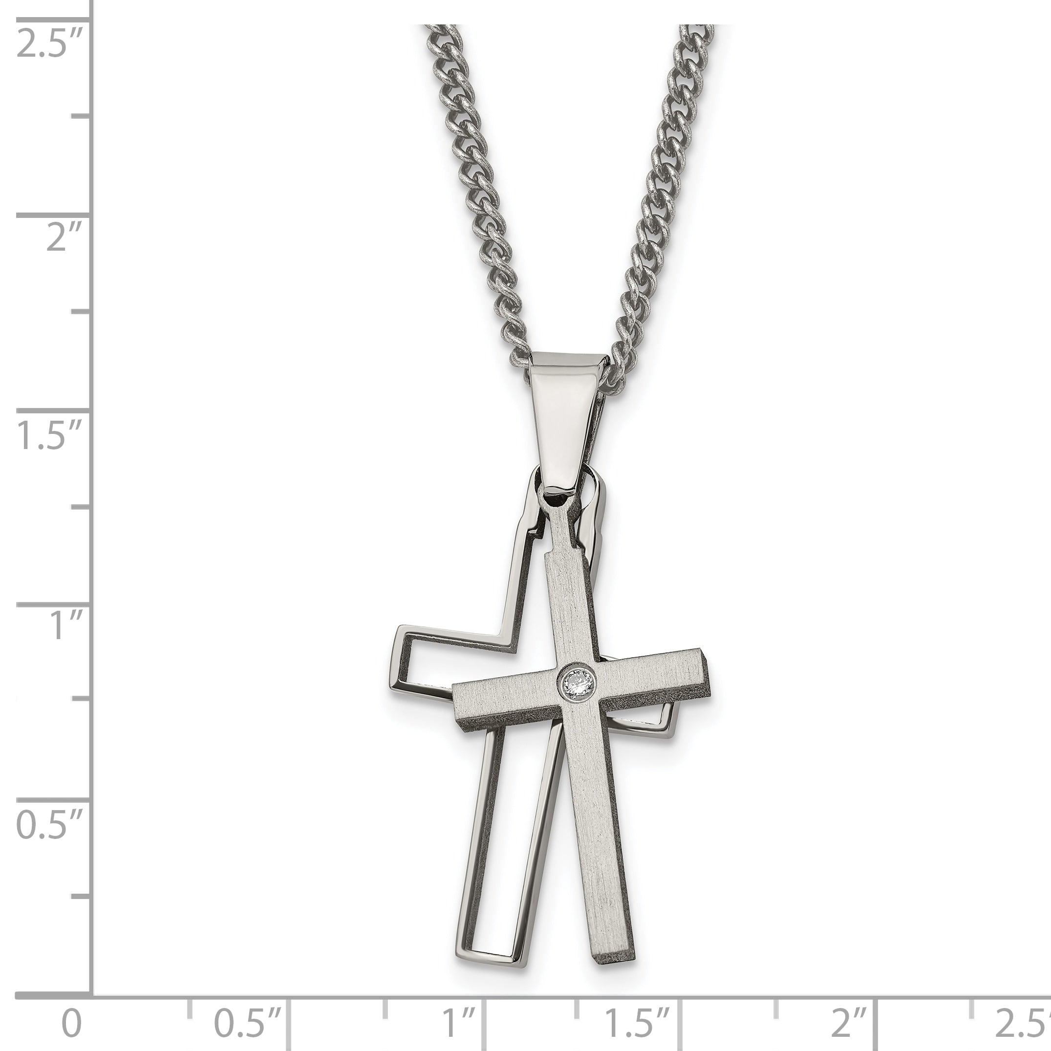 Chisel Titanium Brushed and Polished with .03 carat Diamond Cross 22 inch Necklace