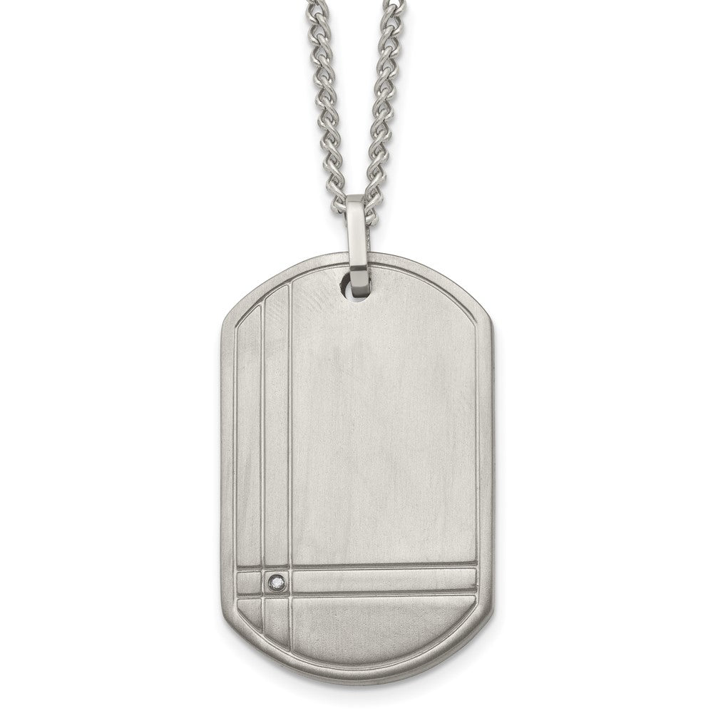 Chisel Titanium Brushed with .01 carat Diamond Dog Tag 22 inch Necklace