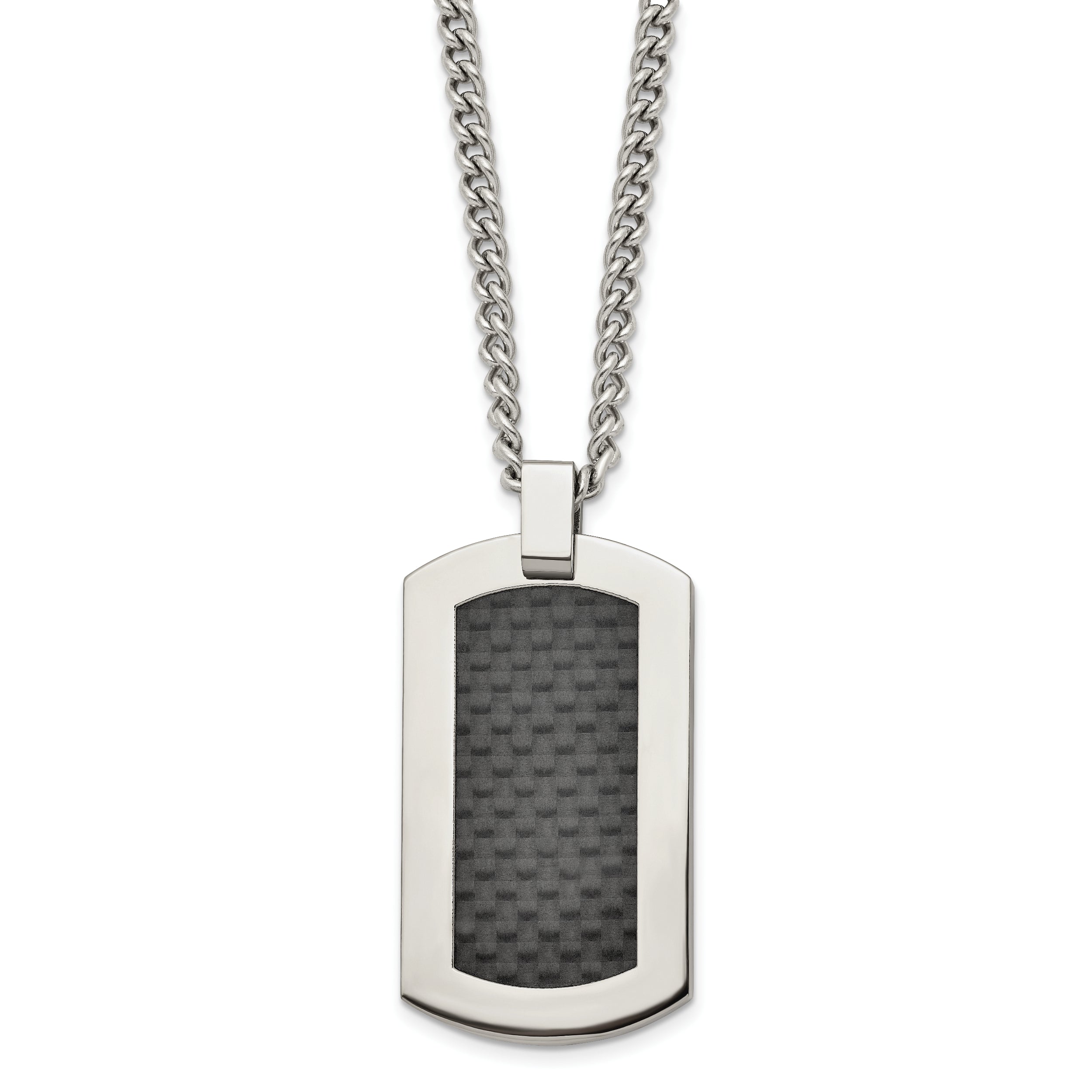Chisel Titanium Polished with Black Carbon Fiber Inlay 24 inch Necklace