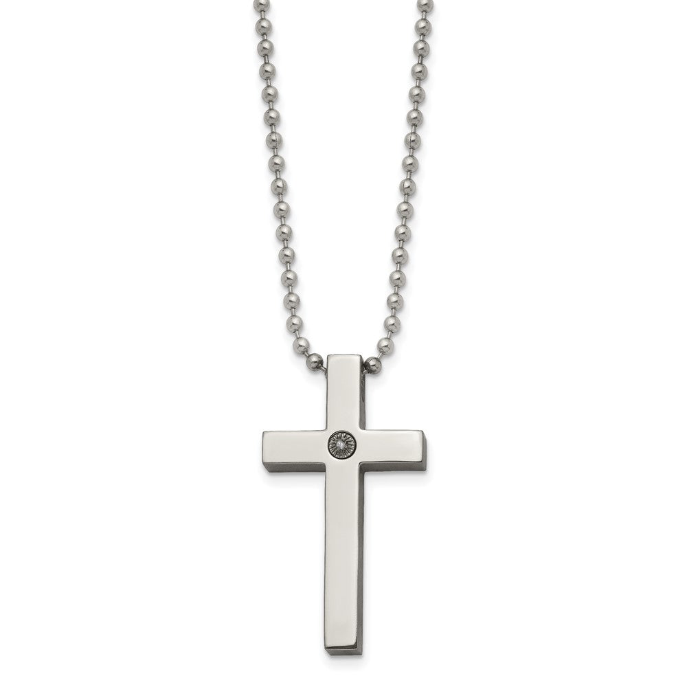 Chisel Titanium Polished with 1/2pt. Diamond Cross 22 inch Necklace