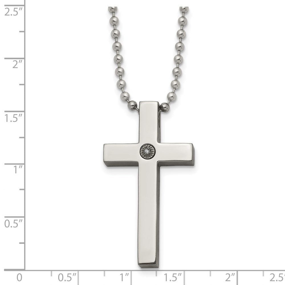 Chisel Titanium Polished with 1/2pt. Diamond Cross 22 inch Necklace