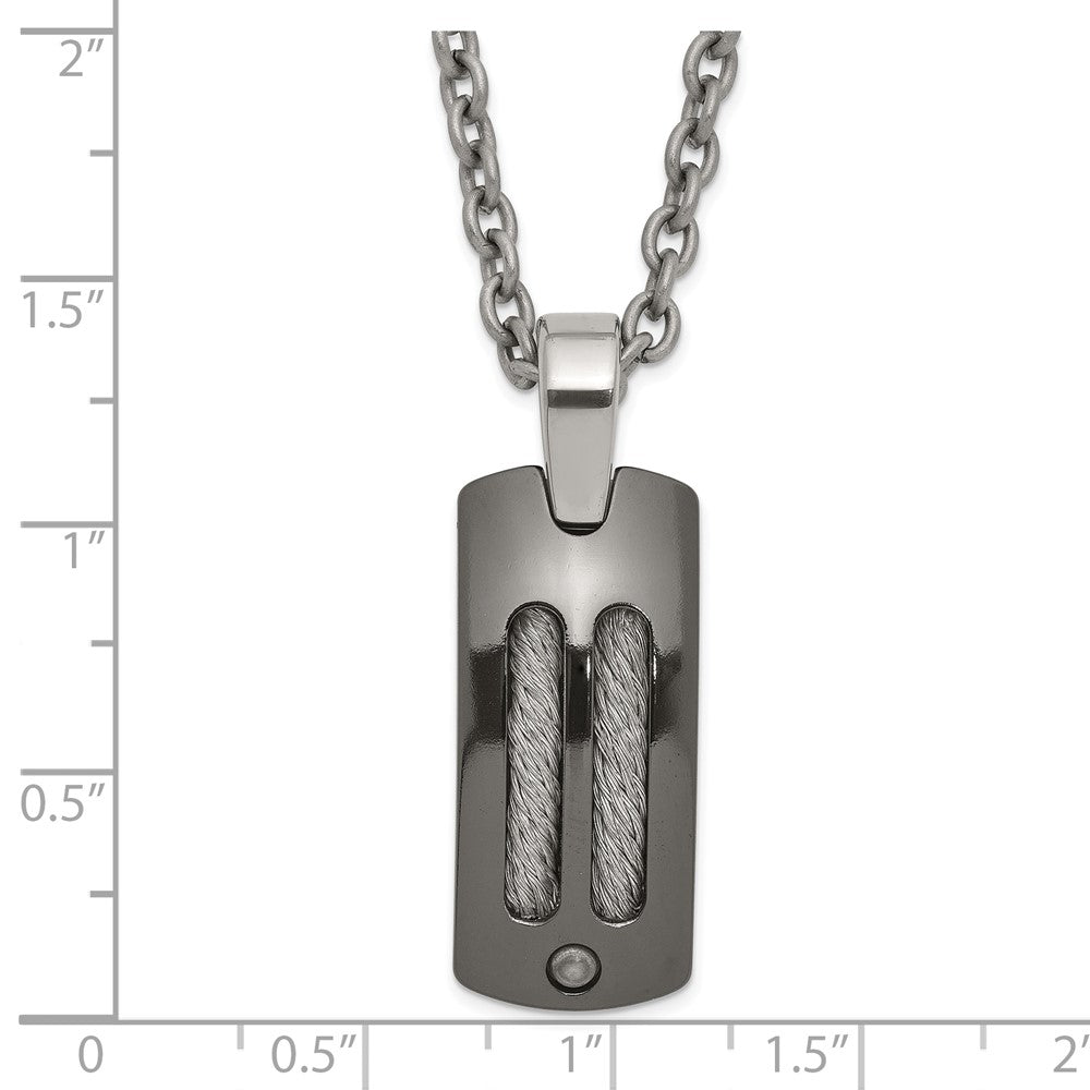 Titanium/Ster.Sil Black Ti Polished w/Cable Inlay Dog Tag Necklace