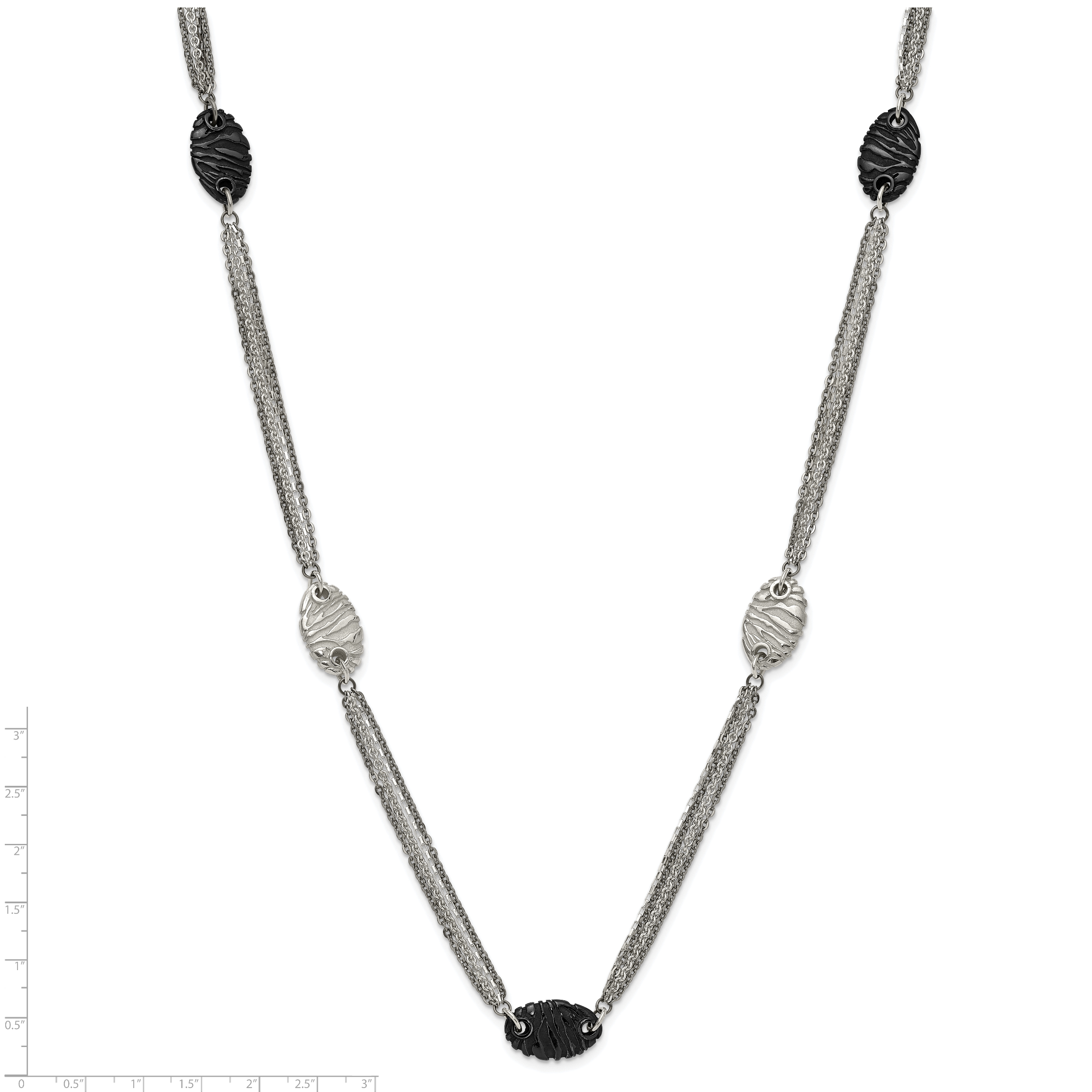 Titanium Sterling Silver Black Ti Polished and Etched Oval Station Necklace