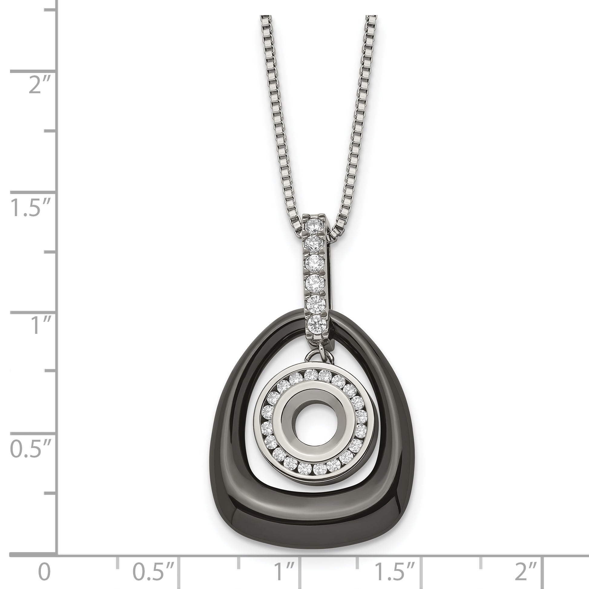 Chisel Polished Ceramic with CZ Titanium Pendant on Steel 18 inch Necklace