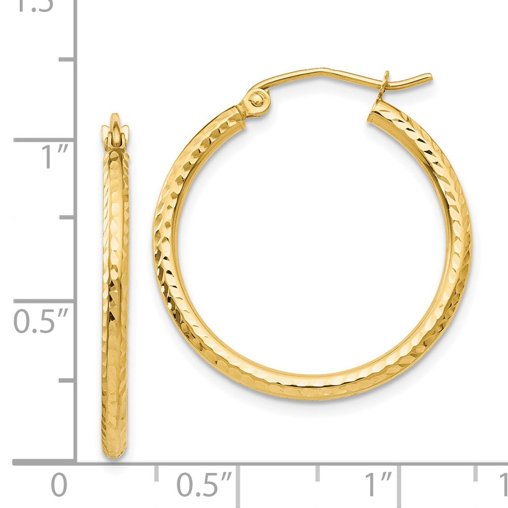 14k Diamond-cut 2mm Round Tube Hoop Earrings
