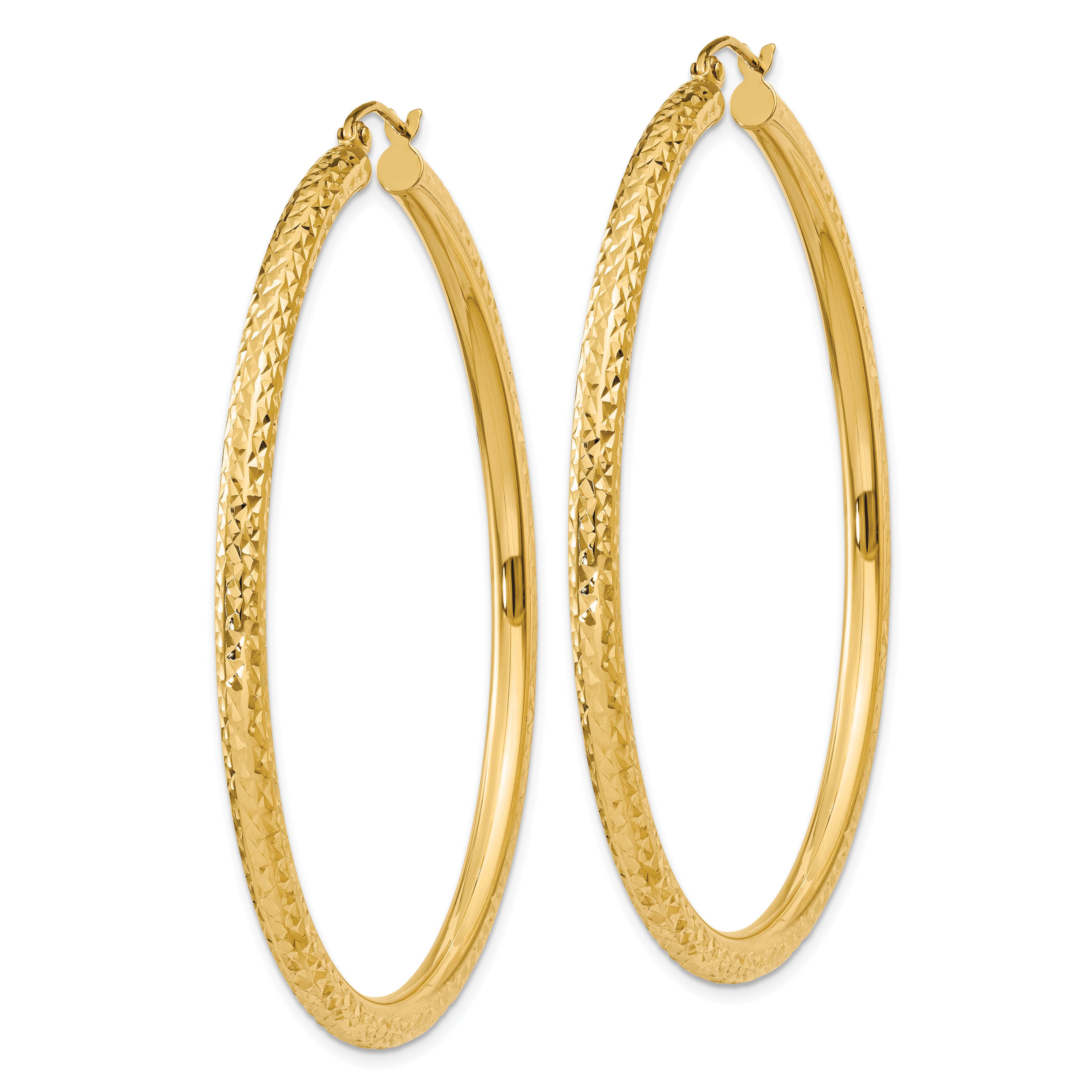 14k Diamond-cut 3mm Round Hoop Earrings