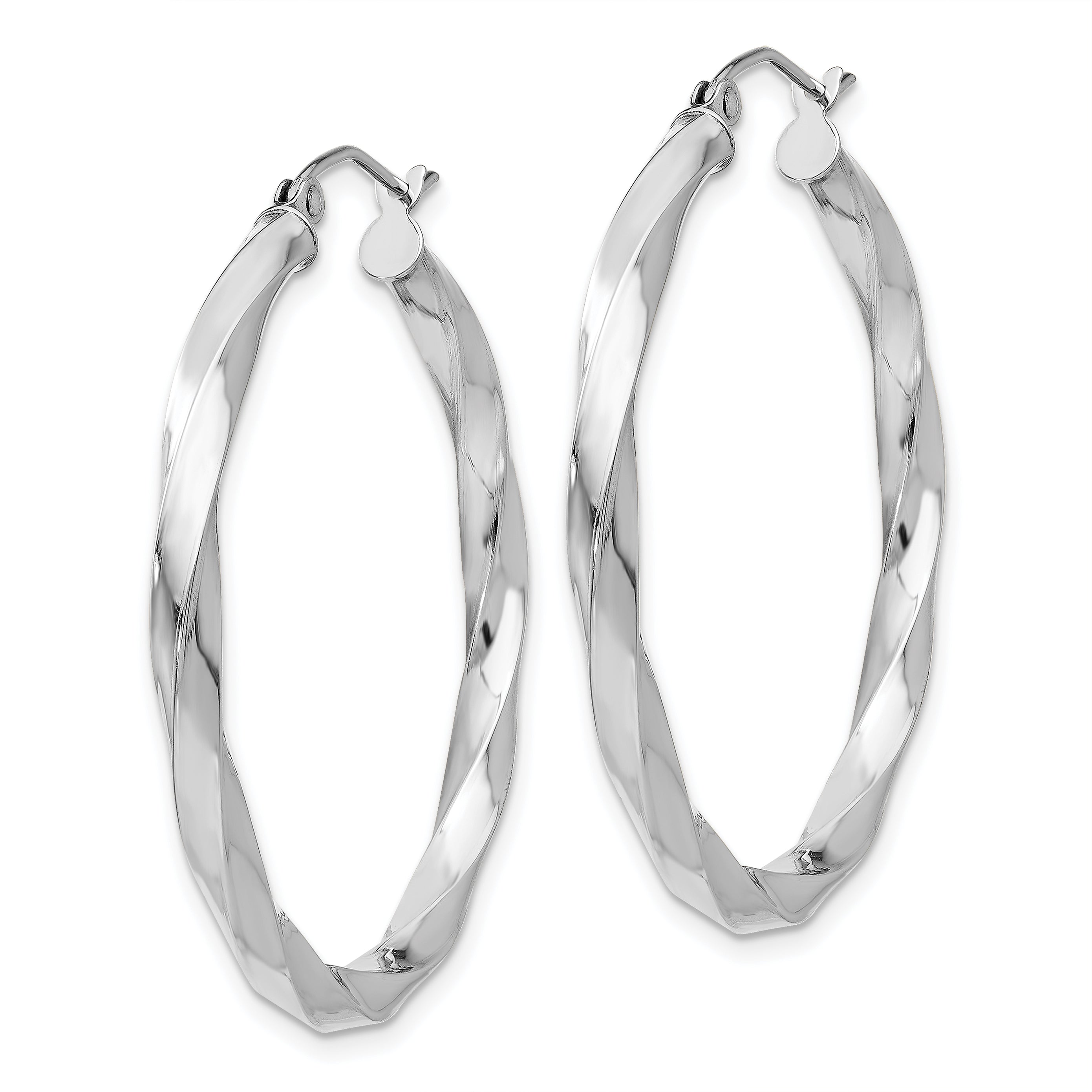 14k White Gold 3mm Twisted Hoop Earrings