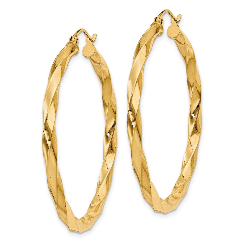 14k Polished 3mm Twisted Hoop Earrings