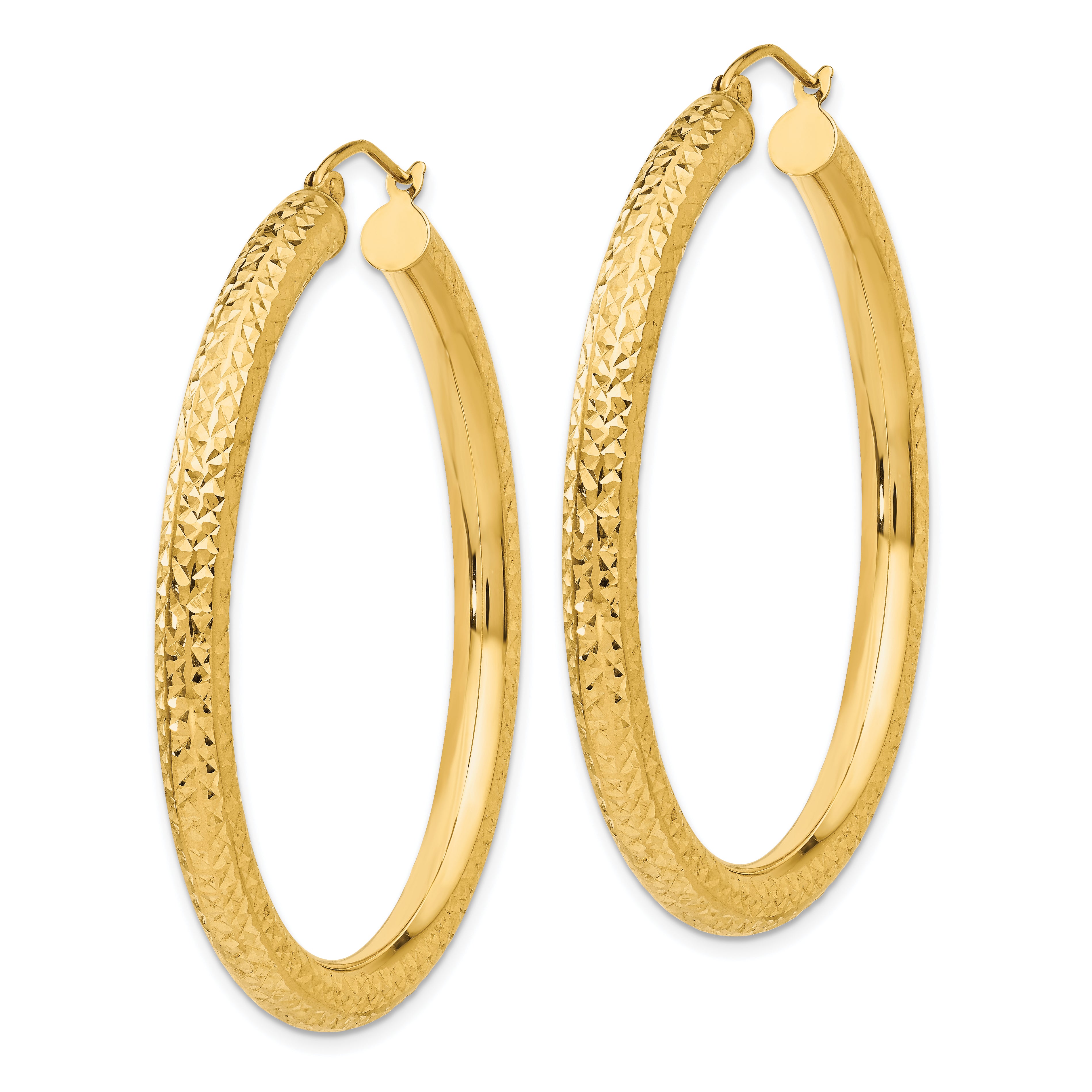 14k Diamond-cut 4mm Round Hoop Earrings