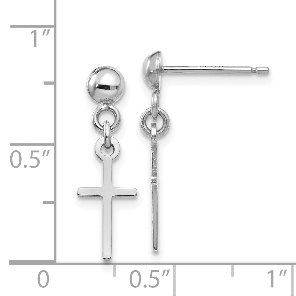 14k White Gold Polished Cross Dangle Post Earrings