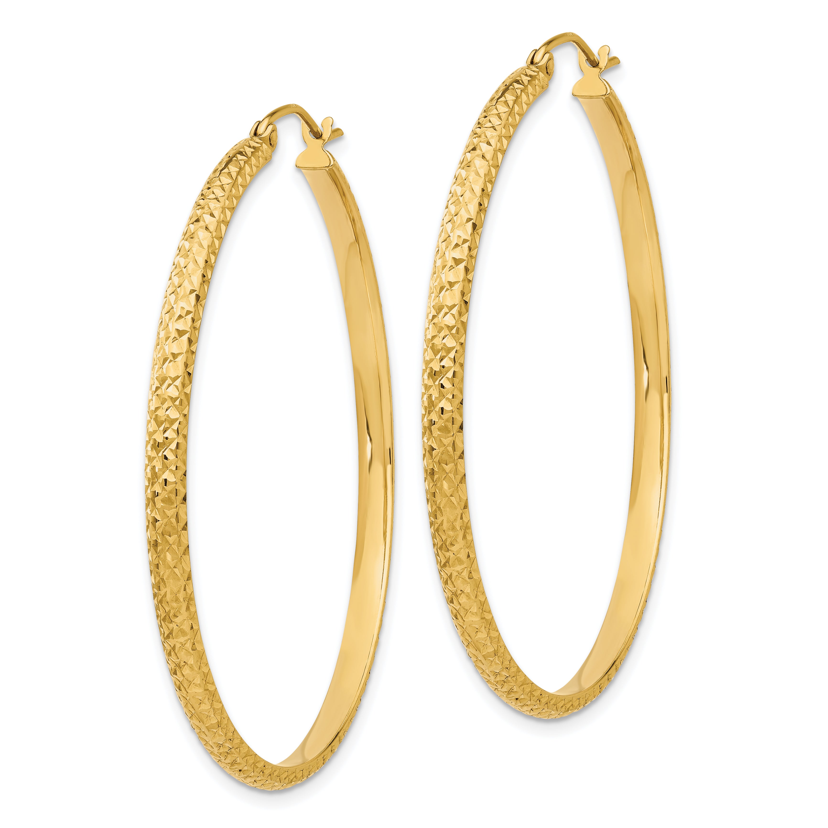 14K Diamond-cut 2.8x46mm Hollow Hoop Earrings