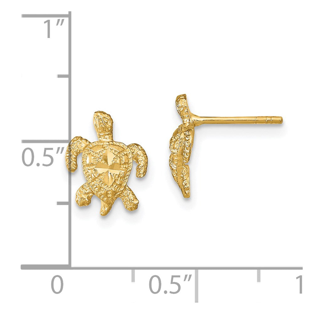 14k Polished Diamond-cut Sea Turtle Post Earrings