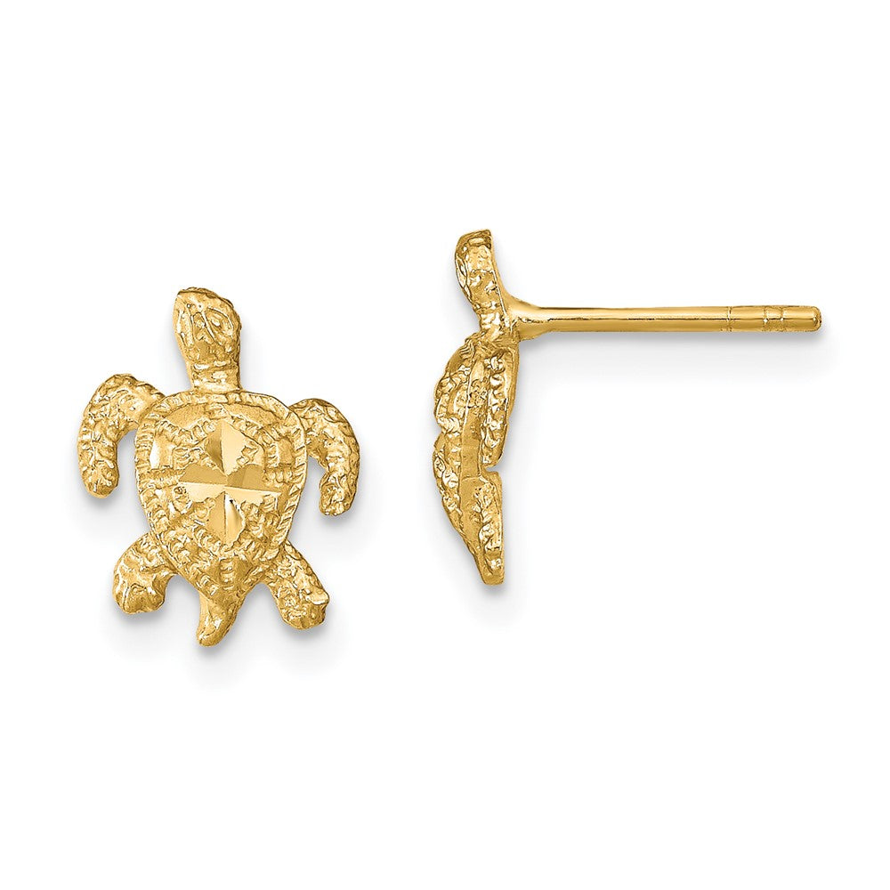 14k Polished Diamond-cut Sea Turtle Post Earrings