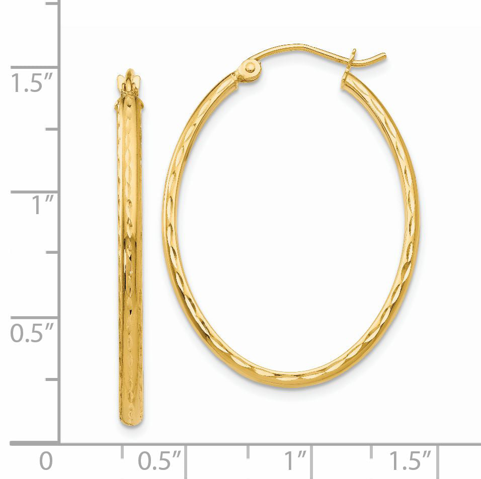 14k Lightweight Diamond-cut Oval Hoop Earrings