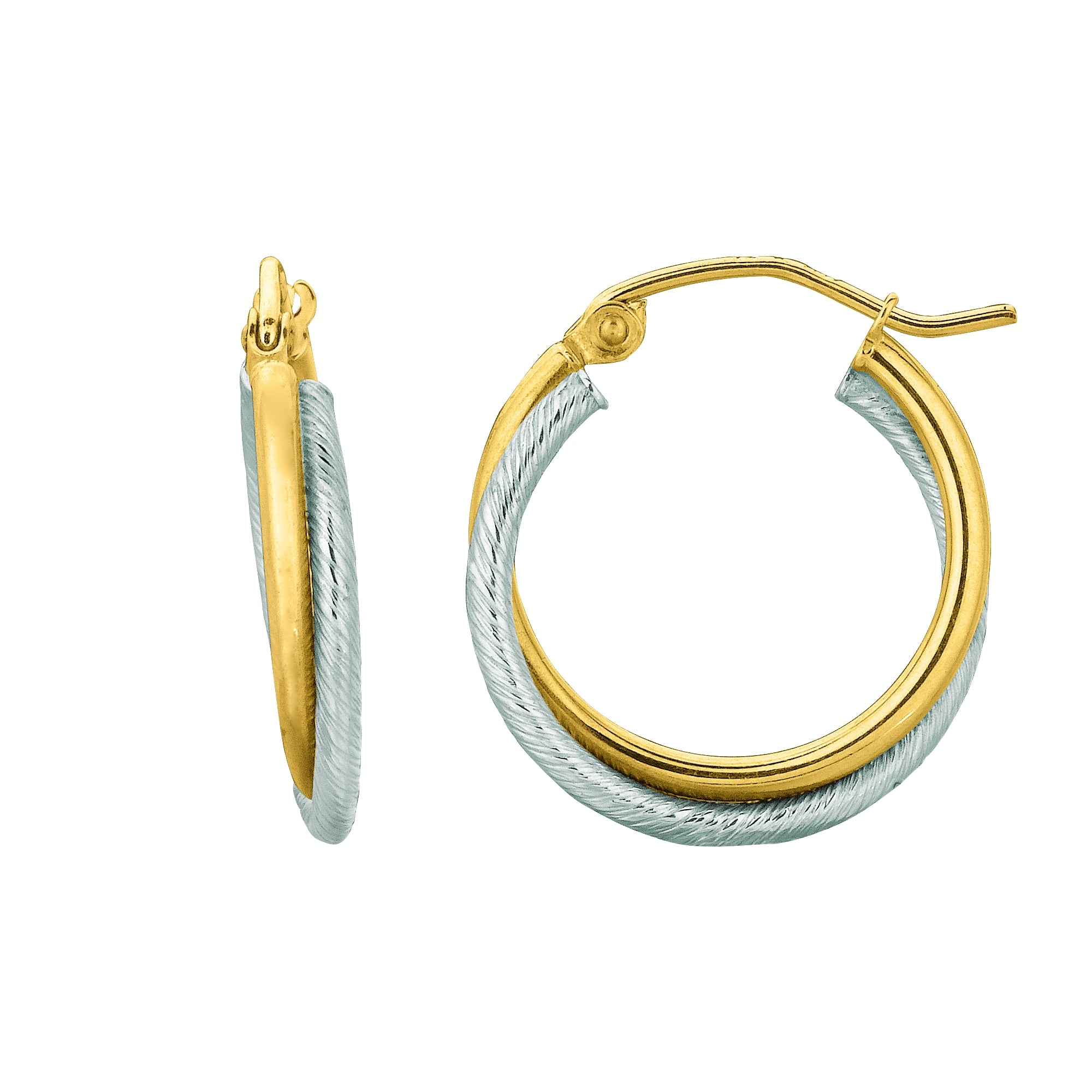 14K Yellow and White Gold Double Row Polished Hoop Earring