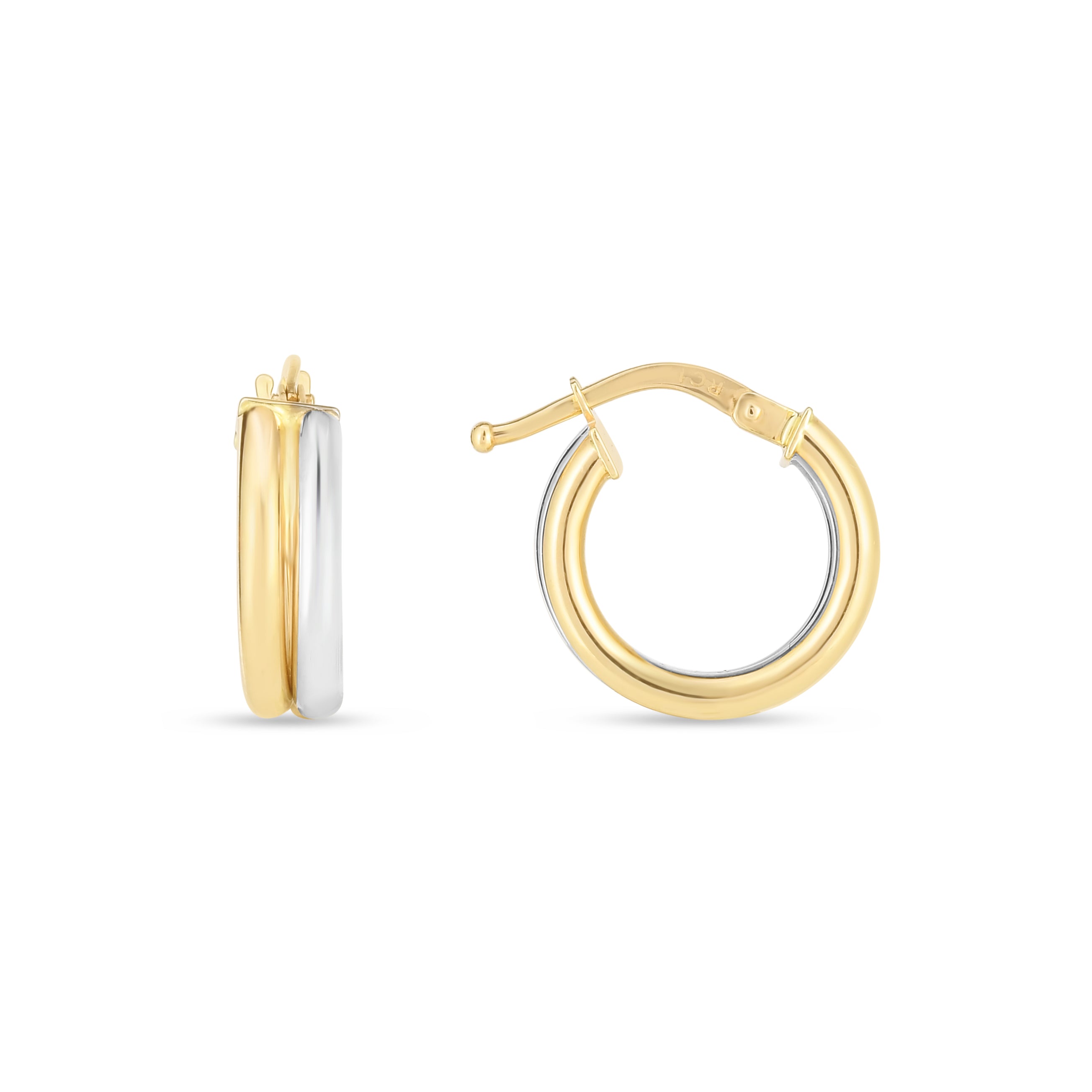 14K Yellow And White Gold Double Round Hoops With Hinged Clasp