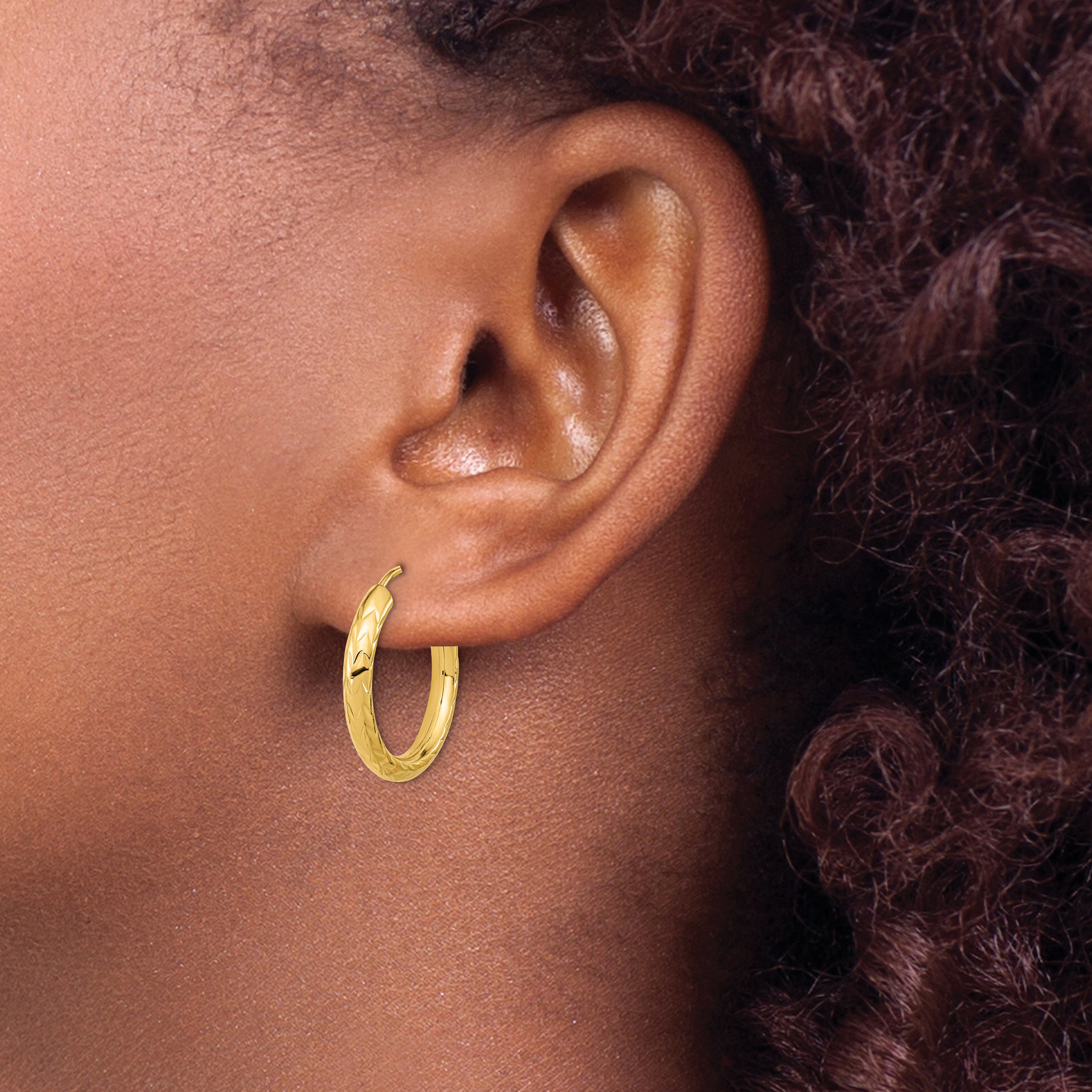 14K Polished & D/C Endless Hoop Earrings